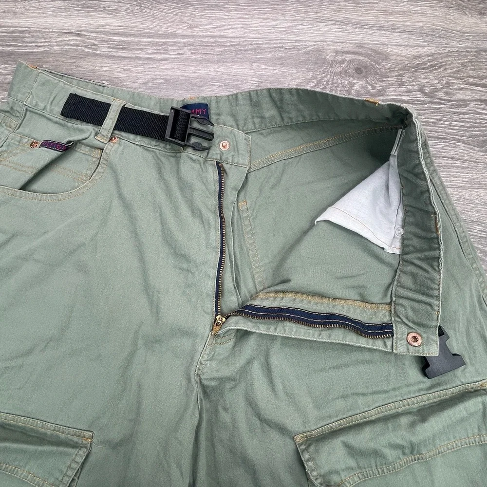 Vintage Tommy Hilfiger Cargo Shorts Mens 36 Green Belted Utility Baggy Y2K